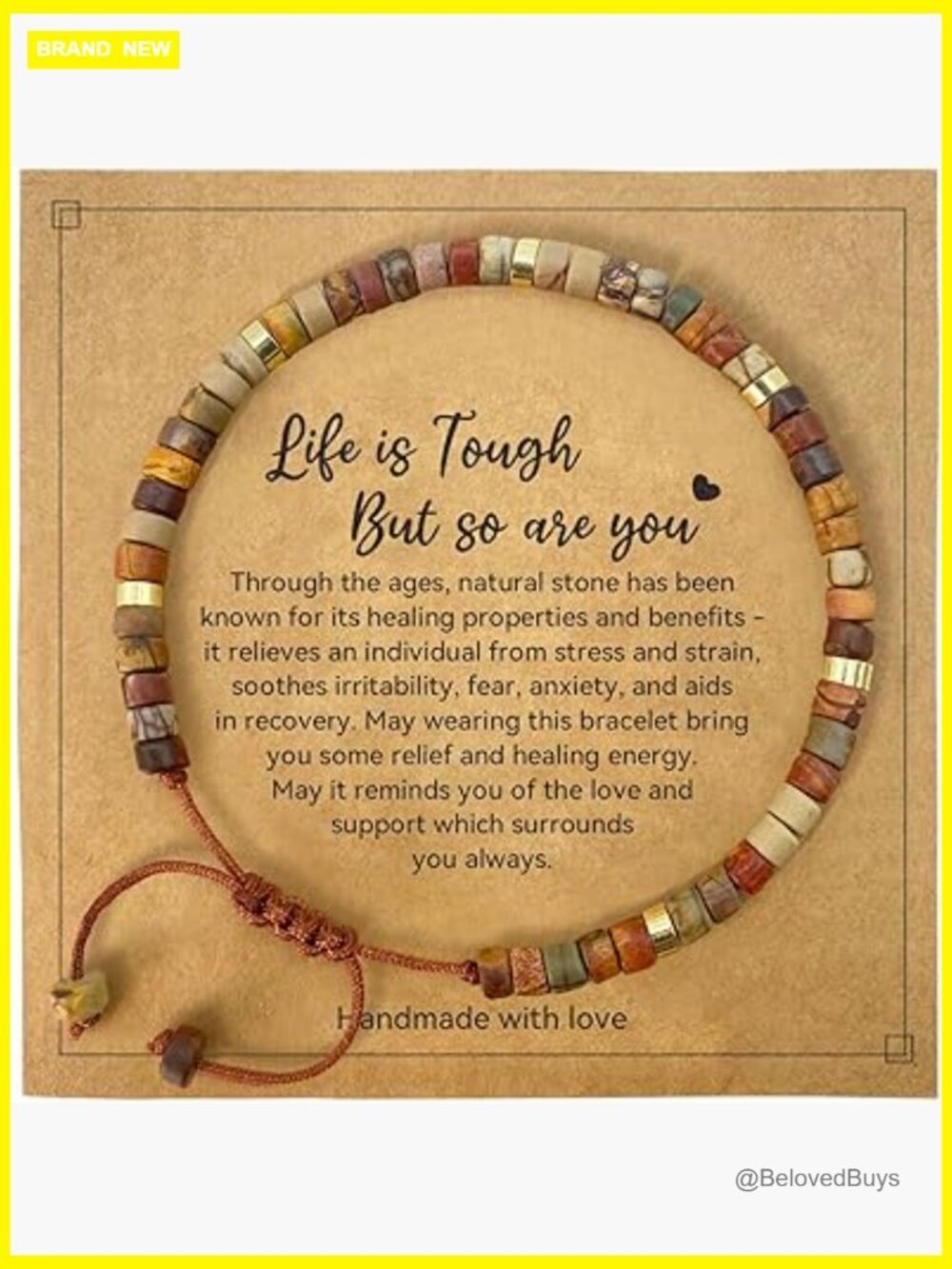 Healing Natural Stone Stretch Bracelet with Encouragement Card